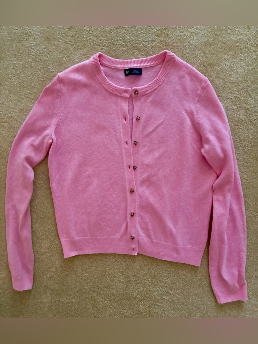 GAP Pink Button-Up Crewneck Cardigan